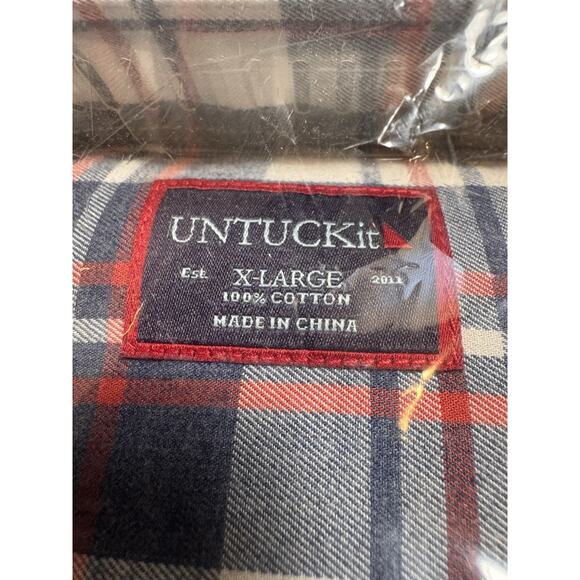 UNTUCKit Men's Plelades X-Large XL Long Sleeve Blue Red Plaid Button Down - Picture 3 of 5